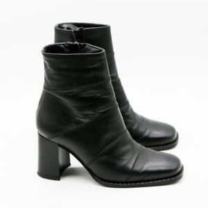 Black Italian Leather Square Toe Boots